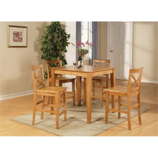 East West Furniture 5 Piece Counter Height Table-Gathering Table and 4 Stools PUBS5-OAK-W